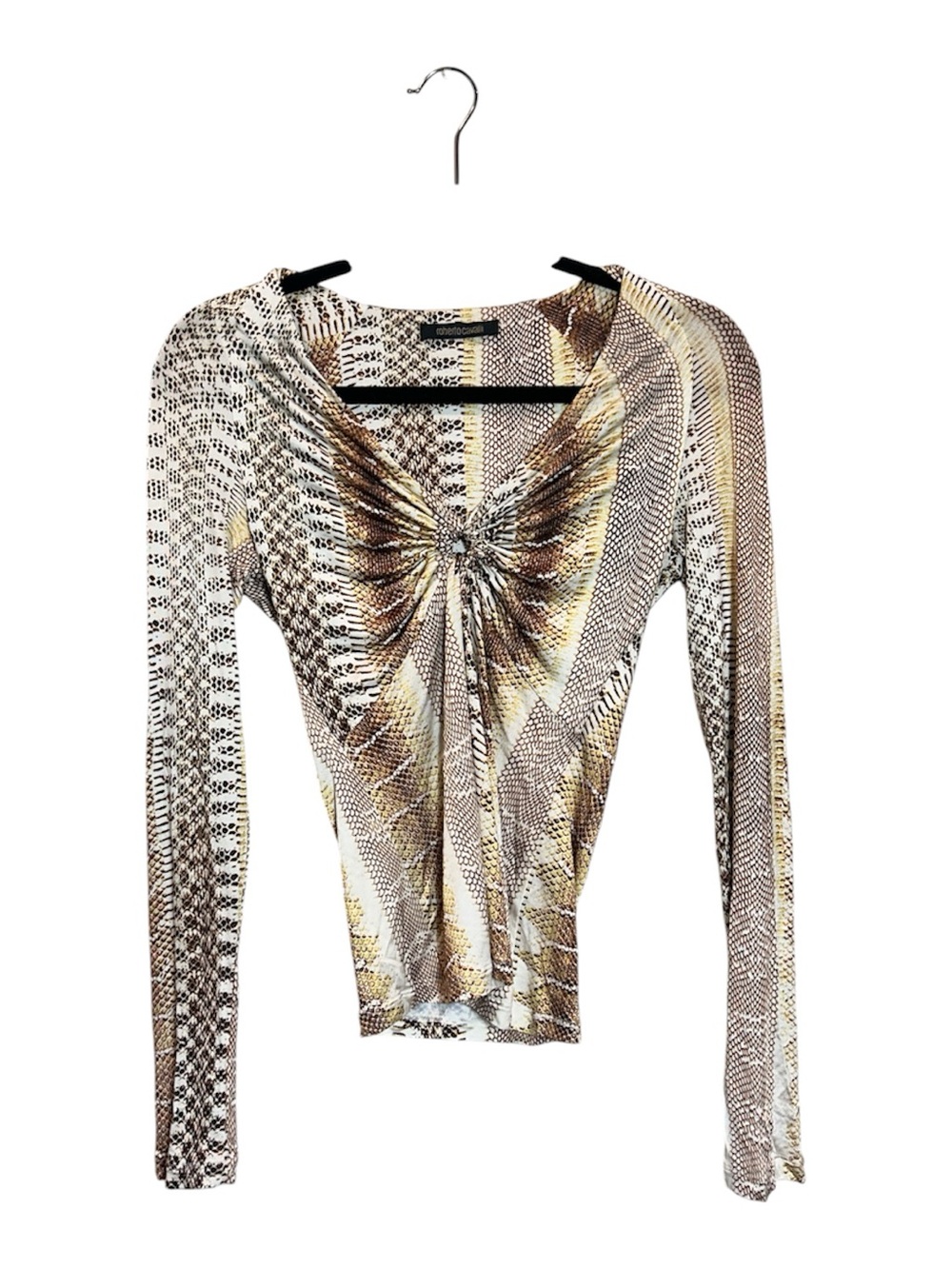 Roberto Cavalli Brown Beige Twist-Front Long Sleeve Top